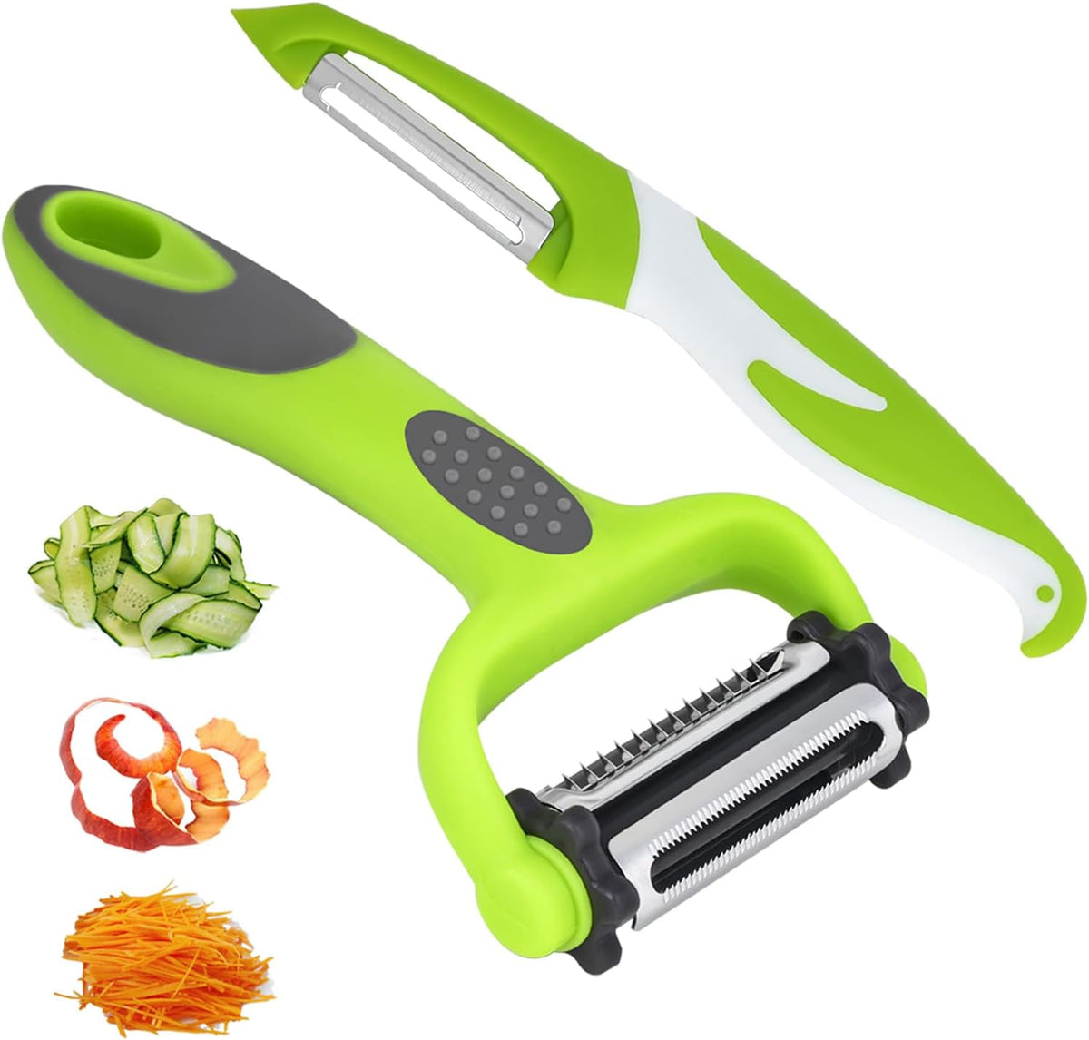 Vegetable Peeler Set, 2PCS Y & I Peeler for Kitchen, 4-in-1 Multifunctional Rotary Blade Julienne Peeler, Stainless Steel Potato Peeler for Fruits and Vegetables, Non-Slip Handle
