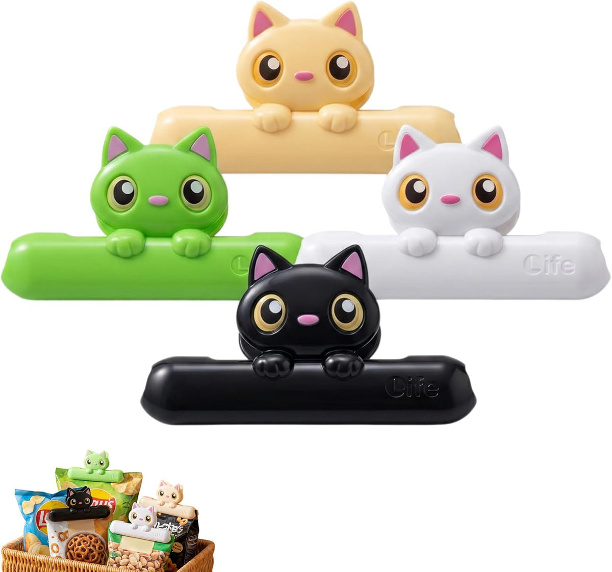 Cute Chip Clips, Set of 4 Sealing Cat Bag Clips for Food