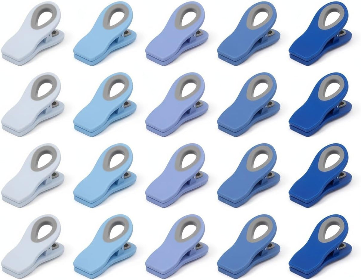 Chip Clips — Magnetic Bag Clips for Food Storage, 20 Piece Set, Airtight Seal Grip for Bread, Snack, Chip & Cereal Bags — Fridge, Pantry & Freezer Organization, Kitchen Storage - Multi Blues