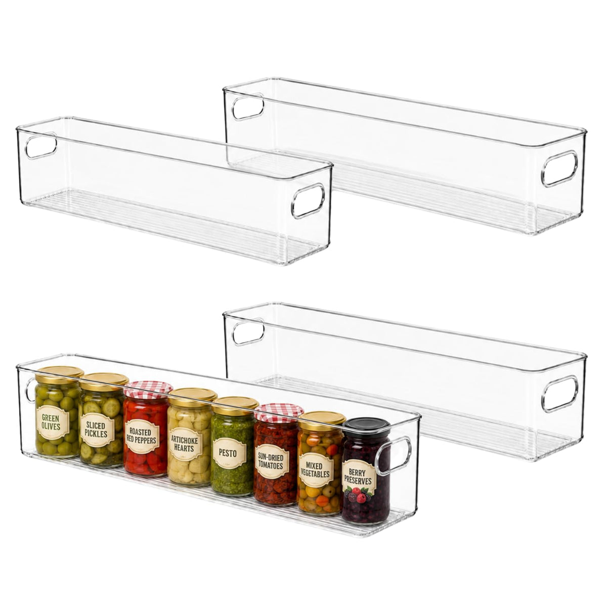 Plastic Food Storage 2 Pack Clear Container Bin with Handles for Organizing Kitchen, Pantry, Fridge, Freezer, Pantry, Bathroom. 14"x6"5"