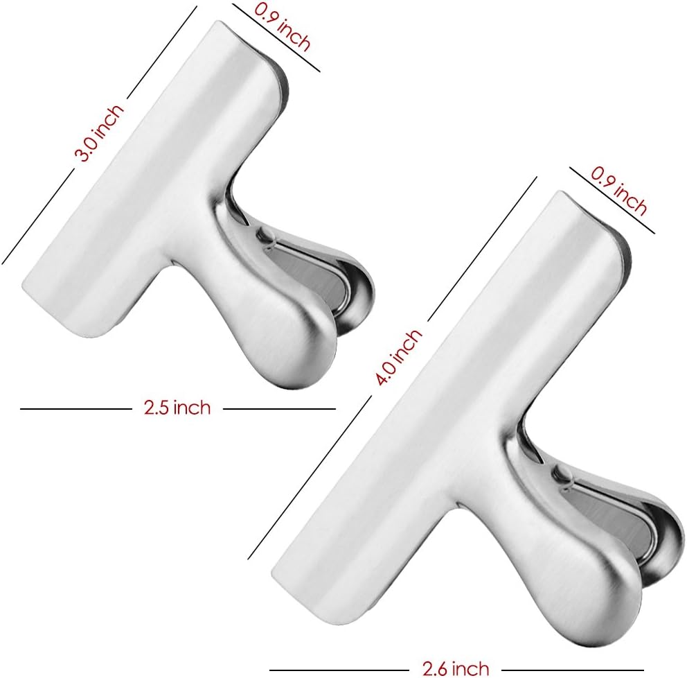 10 Pack Stainless Steel Chip Bag Clips, 3 inch and 4 inch Width, Danzix Paper Seal Grip for Coffee Food Bread Bags, Kitchen Home Usage, 6 Small and 4 Large - Sliver