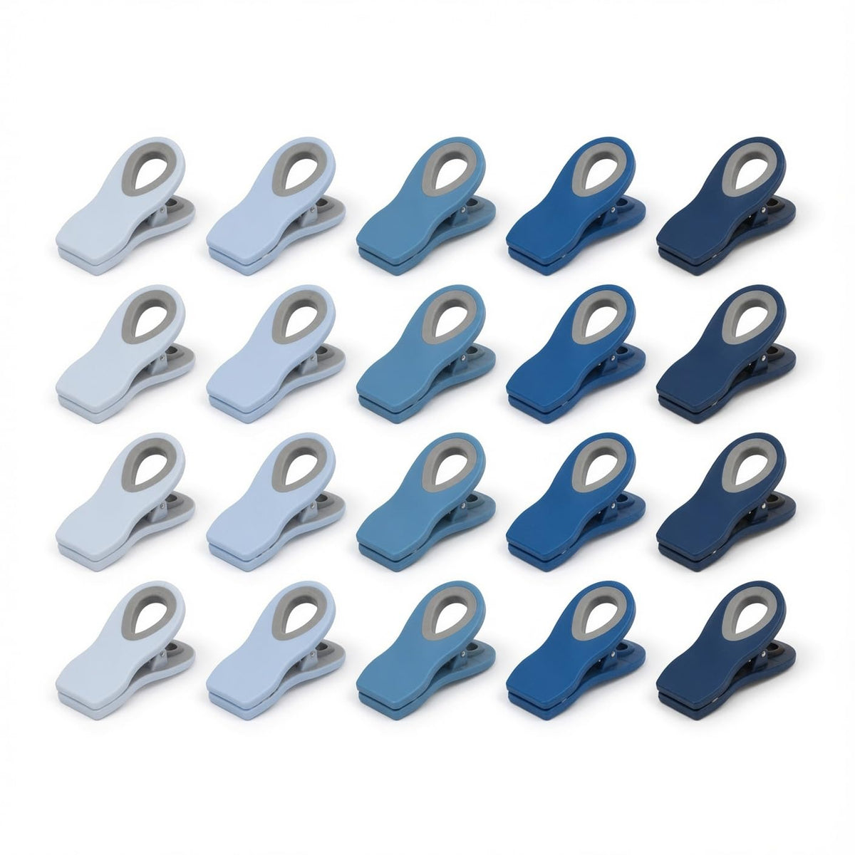 Chip Clips — Magnetic Bag Clips for Food Storage, 20 Piece Set, Airtight Seal Grip for Bread, Snack, Chip & Cereal Bags — Fridge, Pantry & Freezer Organization, Kitchen Storage - Multi Blues