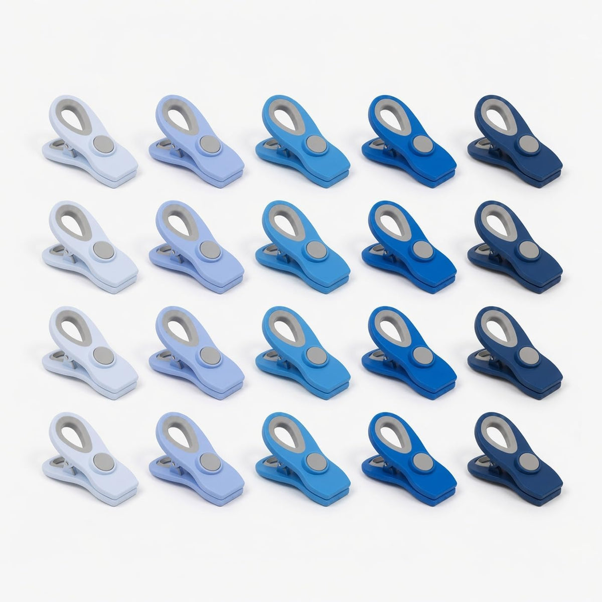 Chip Clips — Magnetic Bag Clips for Food Storage, 20 Piece Set, Airtight Seal Grip for Bread, Snack, Chip & Cereal Bags — Fridge, Pantry & Freezer Organization, Kitchen Storage - Multi Blues