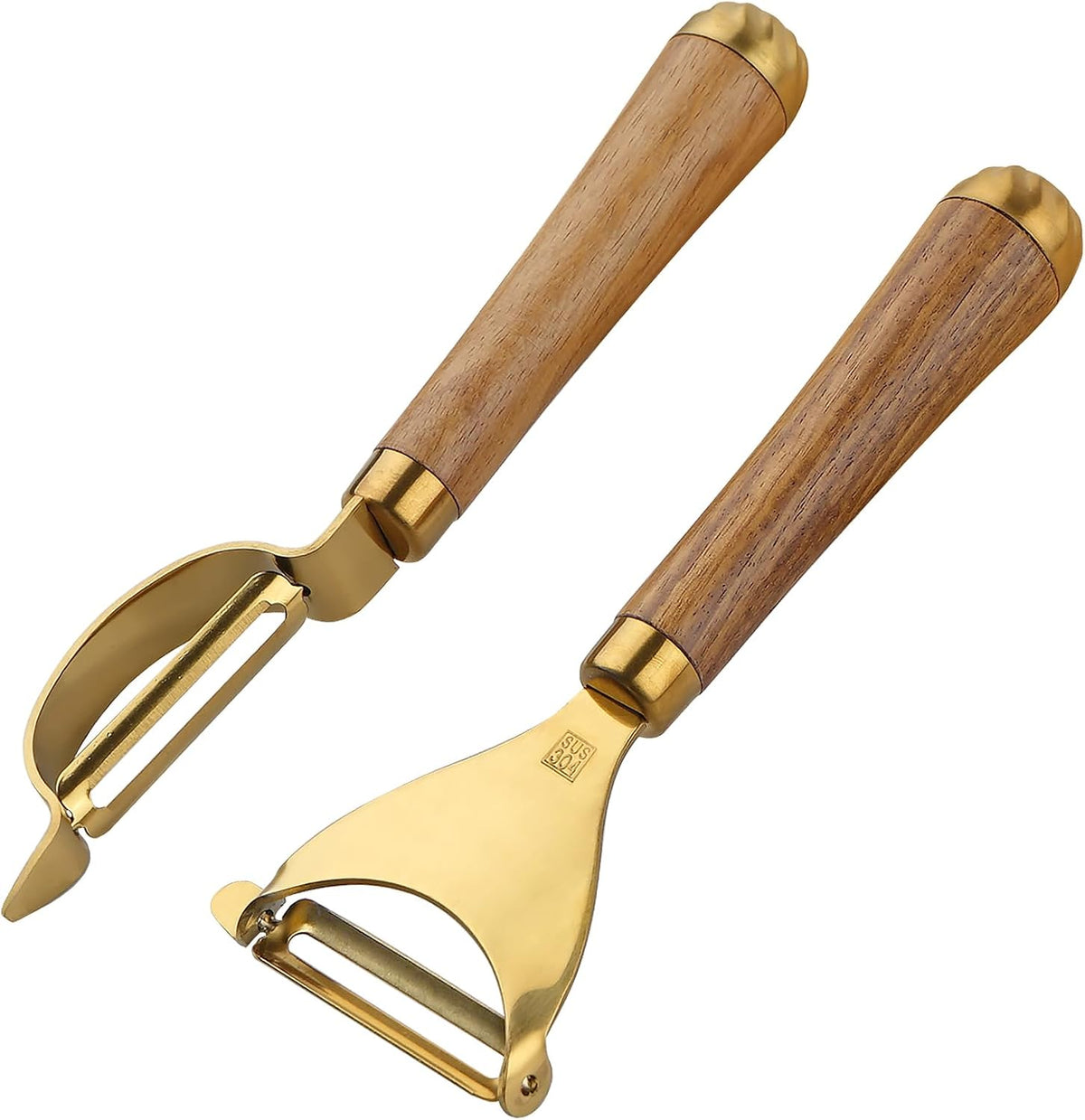 Potato Peelers,Premium 304 Stainless Steel Vegetable Peeler Set, Rosewood Handle For Kitchen, I and Y-shaped Peelers for Fruit Veggie Potatoes Carrot Cucumber,Ultra Sharp Rotary Blade(2-Piece)