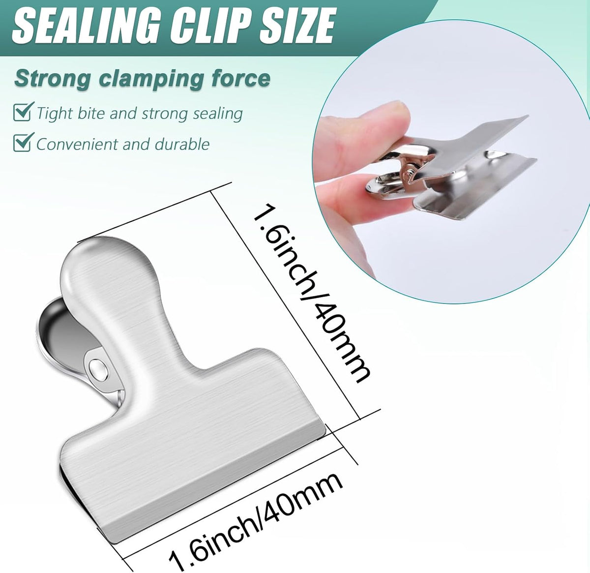 Bag Clips, 20 Pack Stainless Steel Chip Clips for Food, 1.6''(40mm) Small Food Clip Heavy Duty Snack Clamp Clip for Office Kitchen Home, Silver