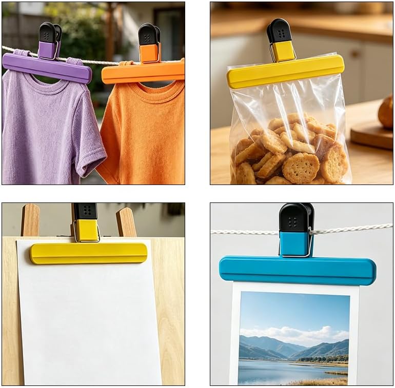 6 Pack Large Plastic Chip Clips, Heavy Duty Snack Bag Sealing Clips, Reusable Food Storage Grips for Kitchen, Home and Office, 15.5×8.5cm / 6.10×3.35 Inch.
