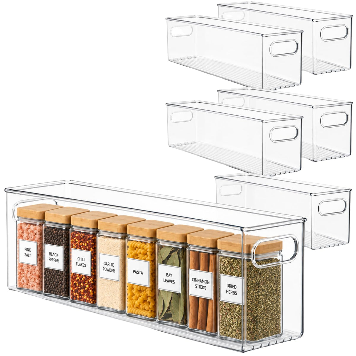 Plastic Food Storage 2 Pack Clear Container Bin with Handles for Organizing Kitchen, Pantry, Fridge, Freezer, Pantry, Bathroom. 14"x6"5"