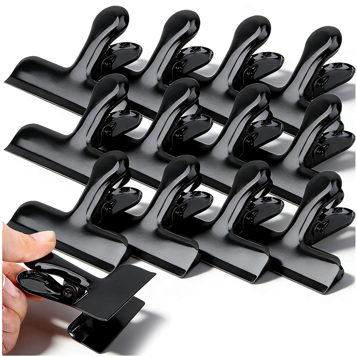 Chip Bag Clips, 12Pcs Sliver Stainless Steel Chip Clips for Food Packages, Metal Kitchen Clip for Snack Bags, Food Storage and Office Home Kitchen