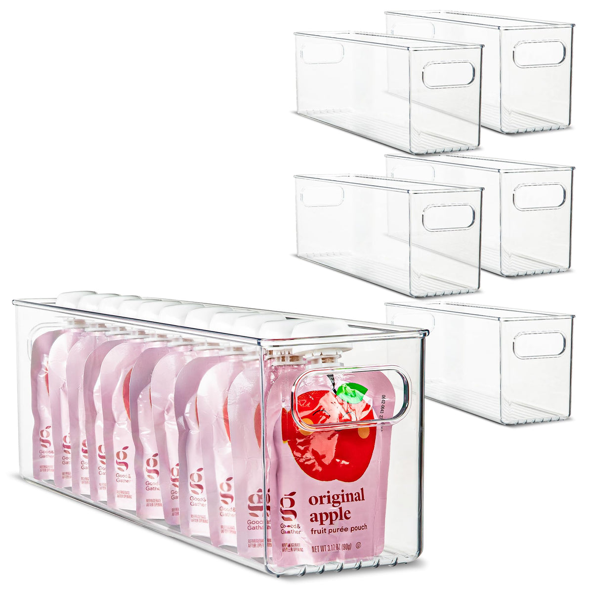 Plastic Food Storage 2 Pack Clear Container Bin with Handles for Organizing Kitchen, Pantry, Fridge, Freezer, Pantry, Bathroom. 14"x6"5"