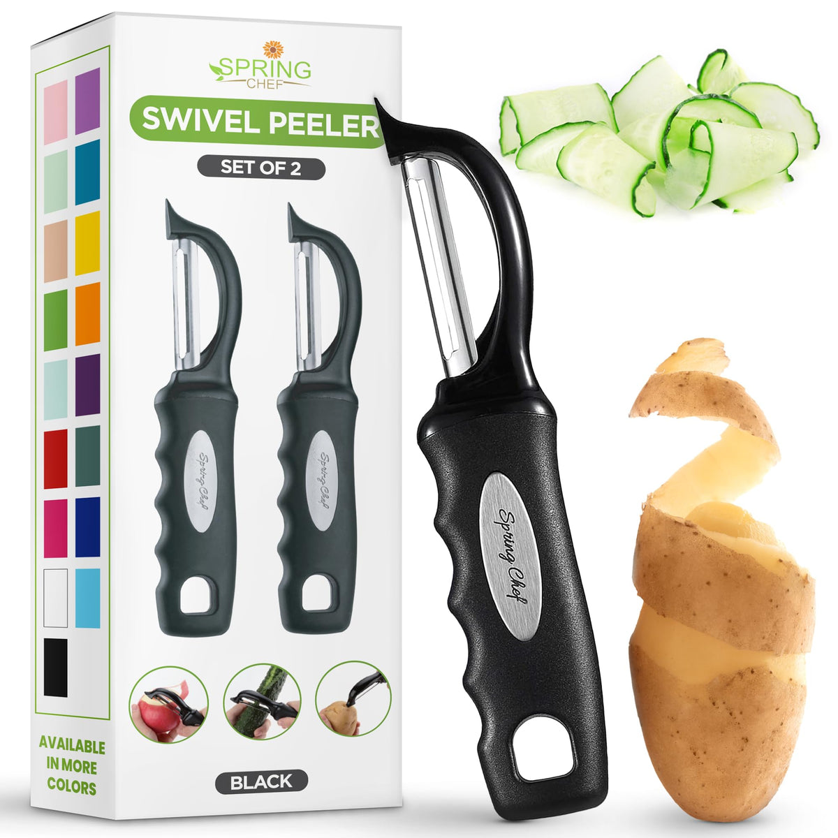 Spring Chef Swivel Potato Peeler for Kitchen with Ergonomic Handle, Gray