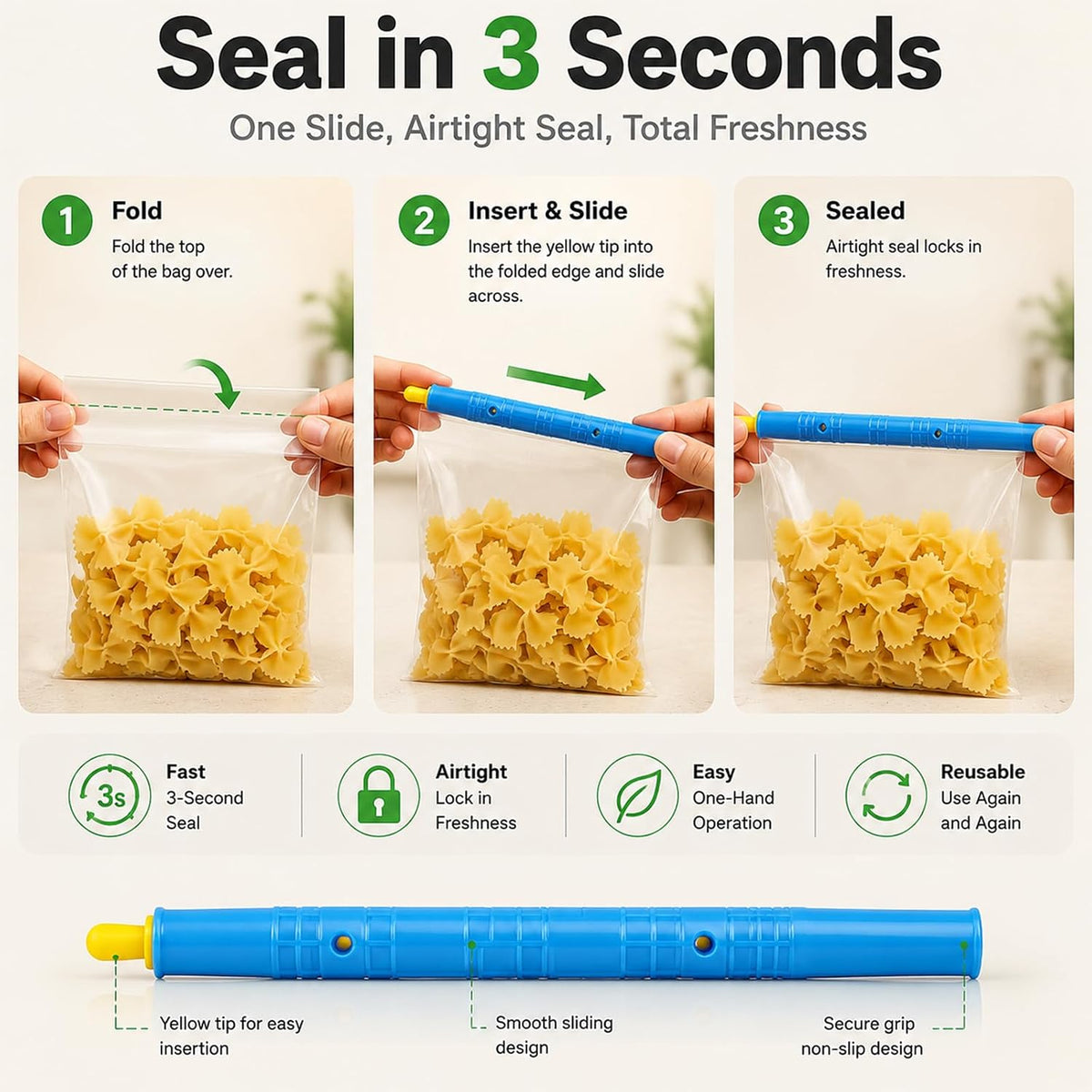 Food Bag Sealers, 12 Pack Slide-On Bag Clips for Chips & Snacks