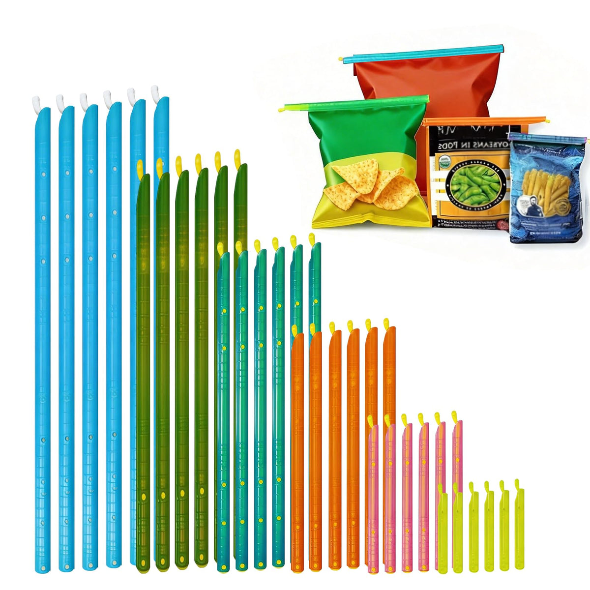 30 PCS Chip Clips & Bag Sealers, Reusable Food Bag Clips with 5 Sizes
