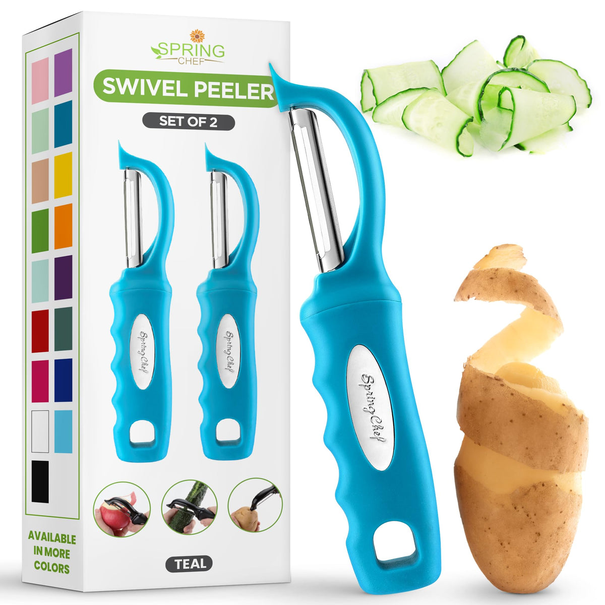 Spring Chef Swivel Potato Peeler for Kitchen with Ergonomic Handle, Gray