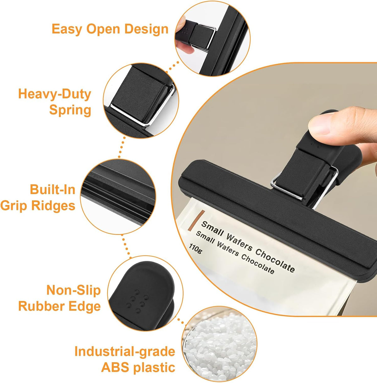 Chip Clips, 6 Pack Large Food Clips, Heavy Duty Plastic, 6 x 3.5 Inch
