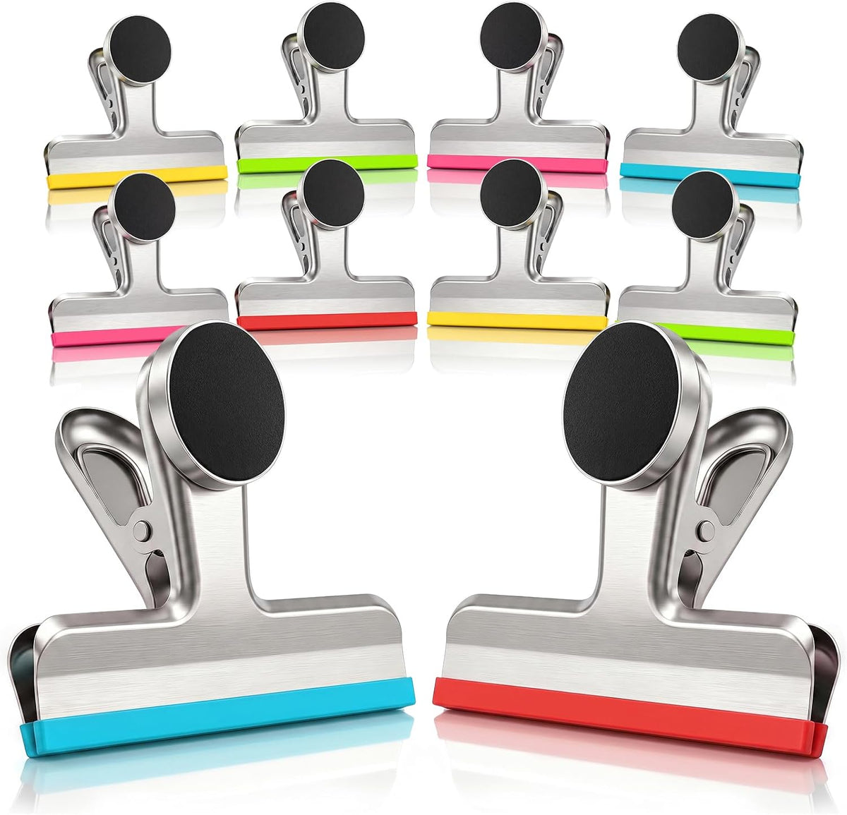 Magnetic Chip Clips, Stainless Steel Chip Bag Clips with Strong Magnet and Silicone Cover, Heavy Duty Food Bag Clips for Kitchen Storage, 10 Pack Color Coded, 3 Inch
