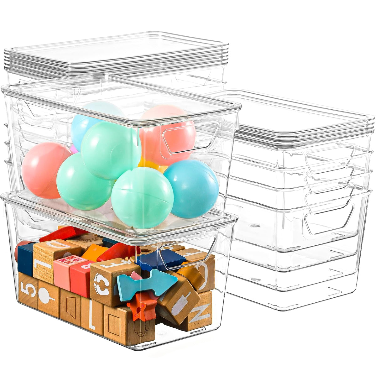 Freebat 6 Pack Clear Storage Bins with Lids, 7 Quart Pantry Organizer Bins