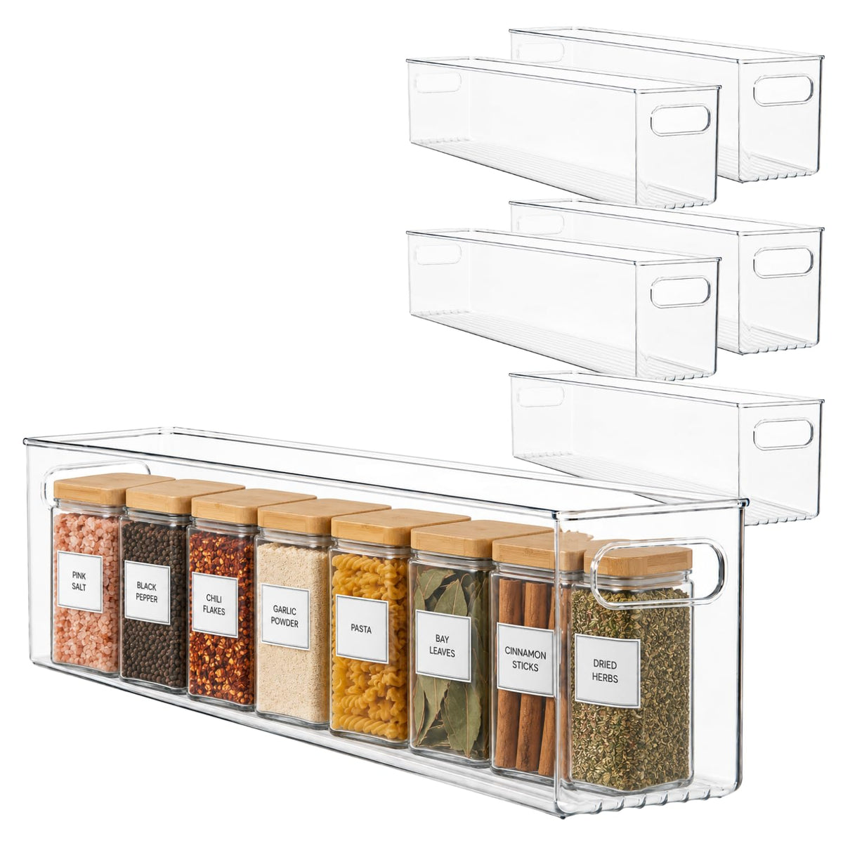 Plastic Food Storage 2 Pack Clear Container Bin with Handles for Organizing Kitchen, Pantry, Fridge, Freezer, Pantry, Bathroom. 14"x6"5"