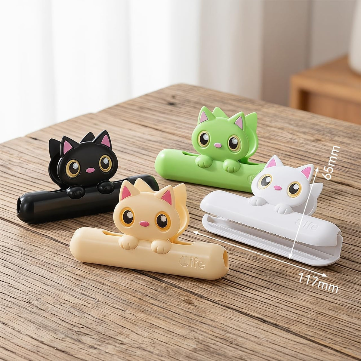 Cute Chip Clips, Set of 4 Sealing Cat Bag Clips for Food