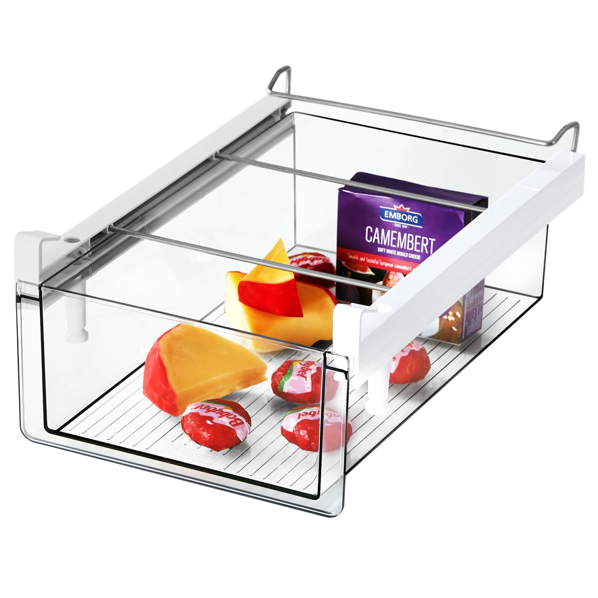 vacane Upgraded Refrigerator Drawers Organizer - Pull Out Fridge Bins with Handle, Extra-Long 19.5" Stretchable and Deep Storage