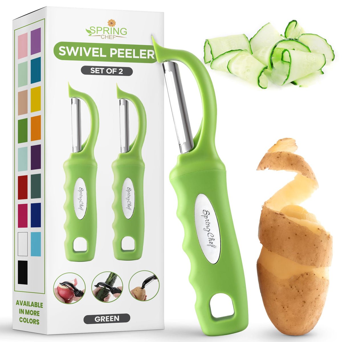 Spring Chef Swivel Potato Peeler for Kitchen with Ergonomic Handle, Gray