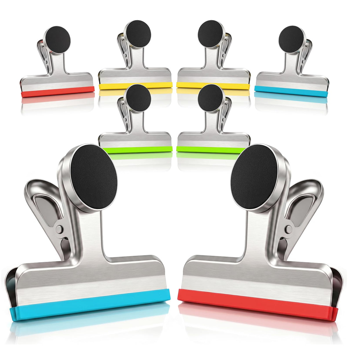 Magnetic Chip Clips, Stainless Steel Chip Bag Clips with Strong Magnet and Silicone Cover, Heavy Duty Food Bag Clips for Kitchen Storage, 10 Pack Color Coded, 3 Inch