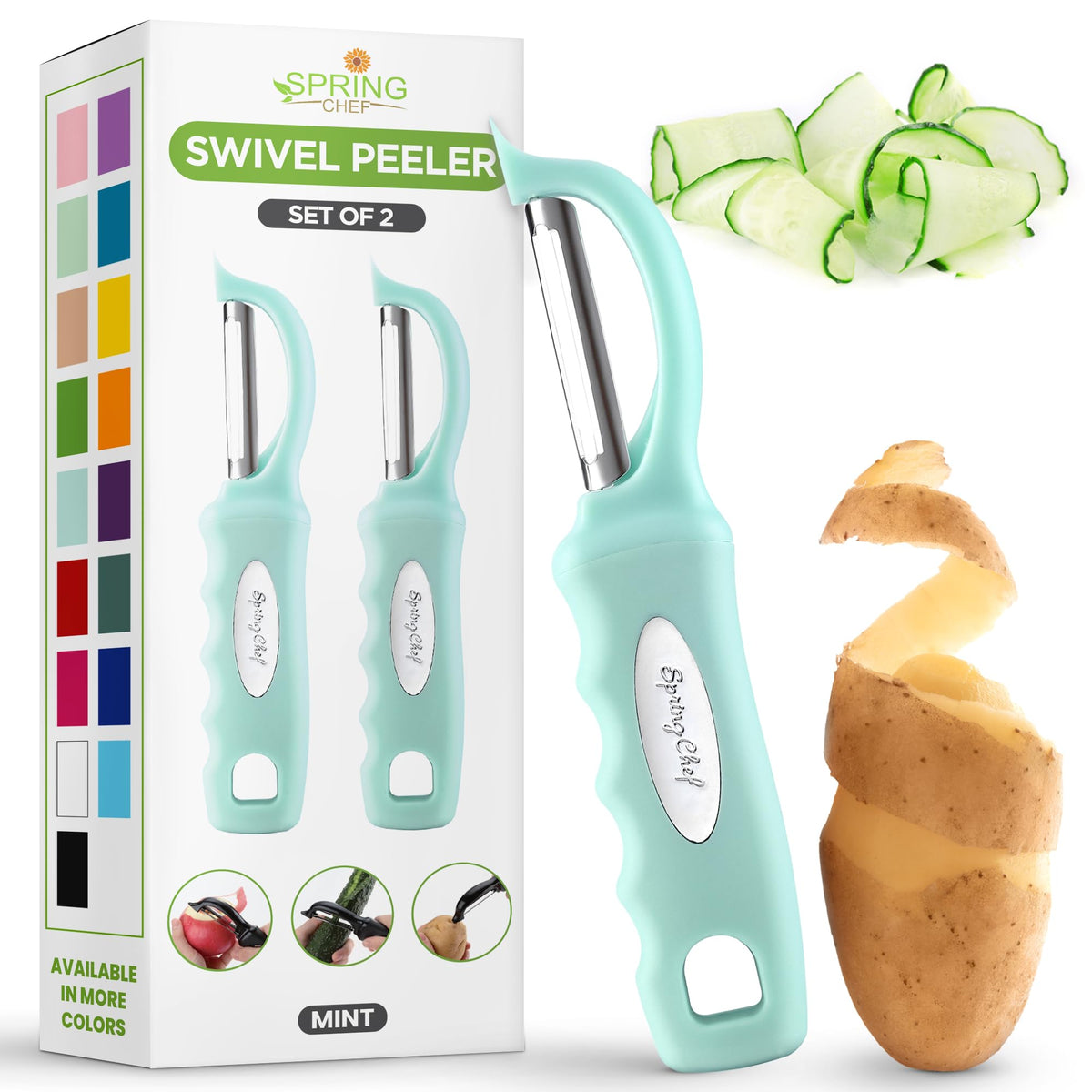 Spring Chef Swivel Potato Peeler for Kitchen with Ergonomic Handle, Gray