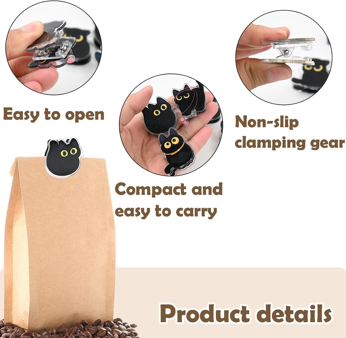 8 PCS Cute Chip Clips, Food Bag Clips, Funny Cat Shaped