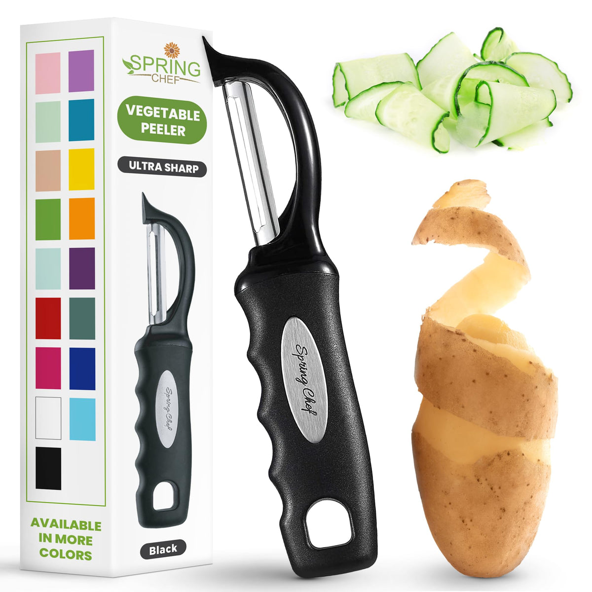 Spring Chef Swivel Potato Peeler for Kitchen with Ergonomic Handle, Gray