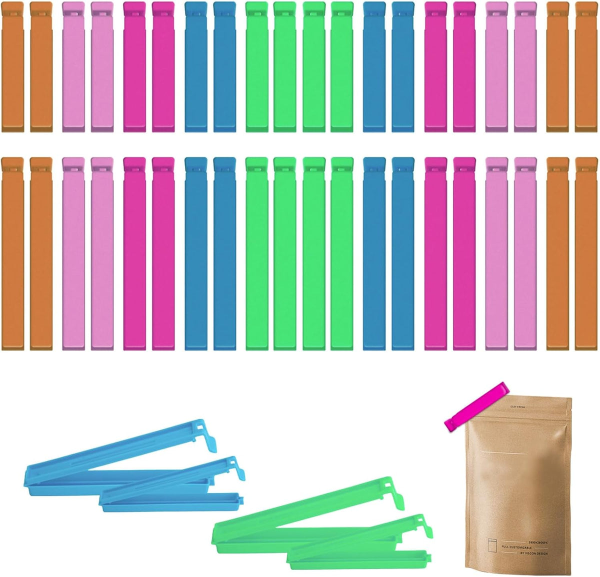 40Pcs Curved Plastic Food Sealing Clips, Dual Size Snack Bag Clamps