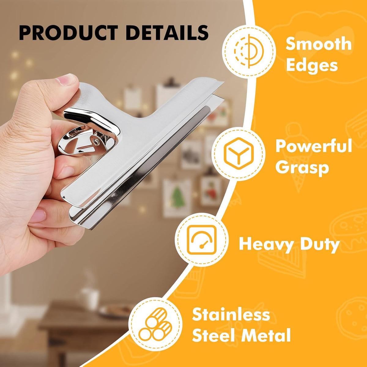 Chip Bag Clips, 12Pcs Sliver Stainless Steel Chip Clips for Food Packages, Metal Kitchen Clip for Snack Bags, Food Storage and Office Home Kitchen