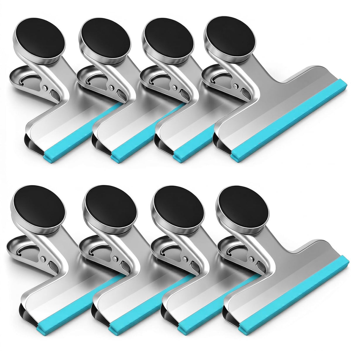 HOUSE AGAIN Magnetic Chip Clips, Stainless Steel Chip Bag Clips with Strong Magnet and Silicone Cover, Heavy Duty Food Bag Clips for Kitchen Storage, 8 Pack Color Coded, 3 Inch