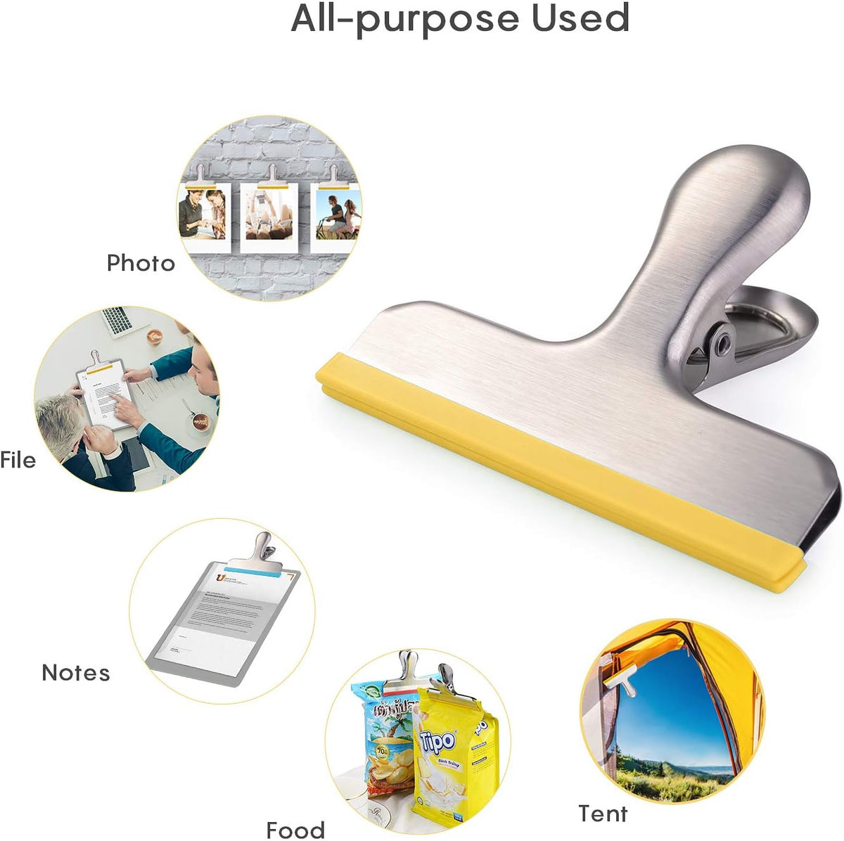 HOUSE AGAIN 12 Pack Stainless Steel Chip Bag Clips Covered with Silicone - NO More Sharp Edges - Color Coded for Food Bags - Air Tight Seal, Heavy Duty for Kitchen and Office, 3 Inches