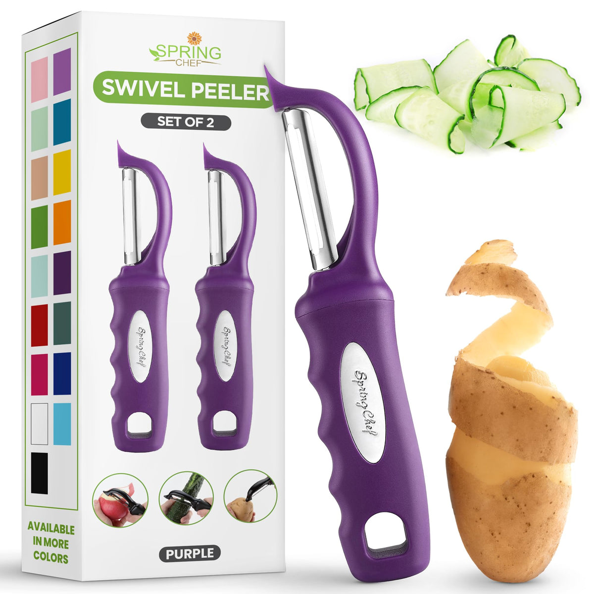 Spring Chef Swivel Potato Peeler for Kitchen with Ergonomic Handle, Gray