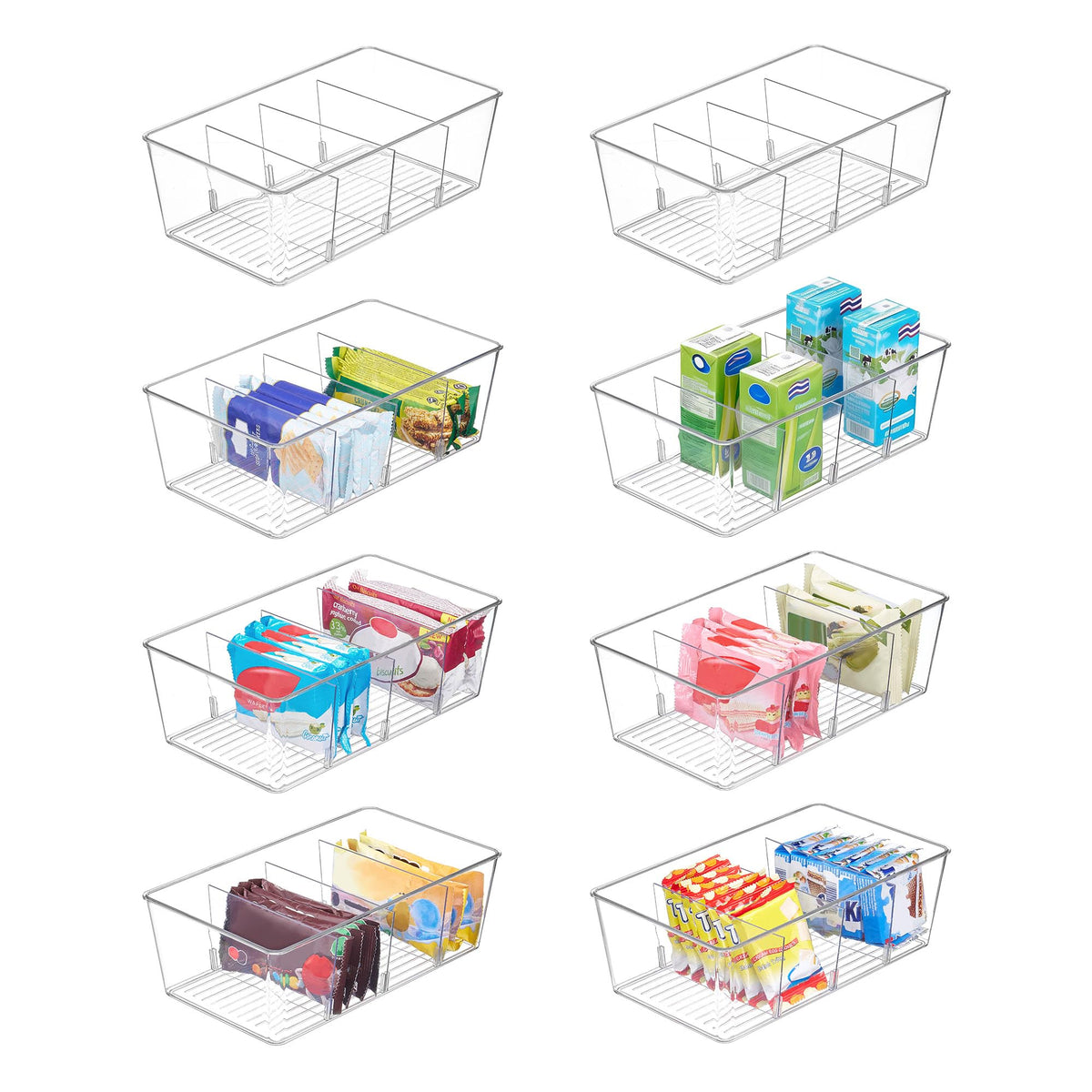 Vtopmart 8 Pack Food Storage Organizer Bins, Clear Plastic, 4 Compartments