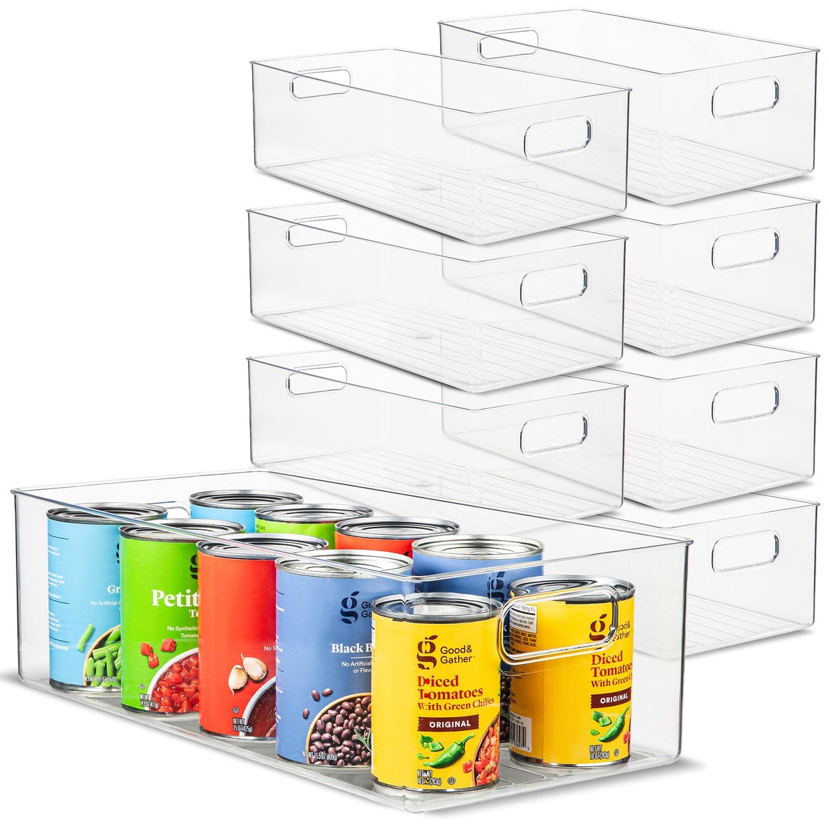 Plastic Food Storage 2 Pack Clear Container Bin with Handles for Organizing Kitchen, Pantry, Fridge, Freezer, Pantry, Bathroom. 14"x6"5"