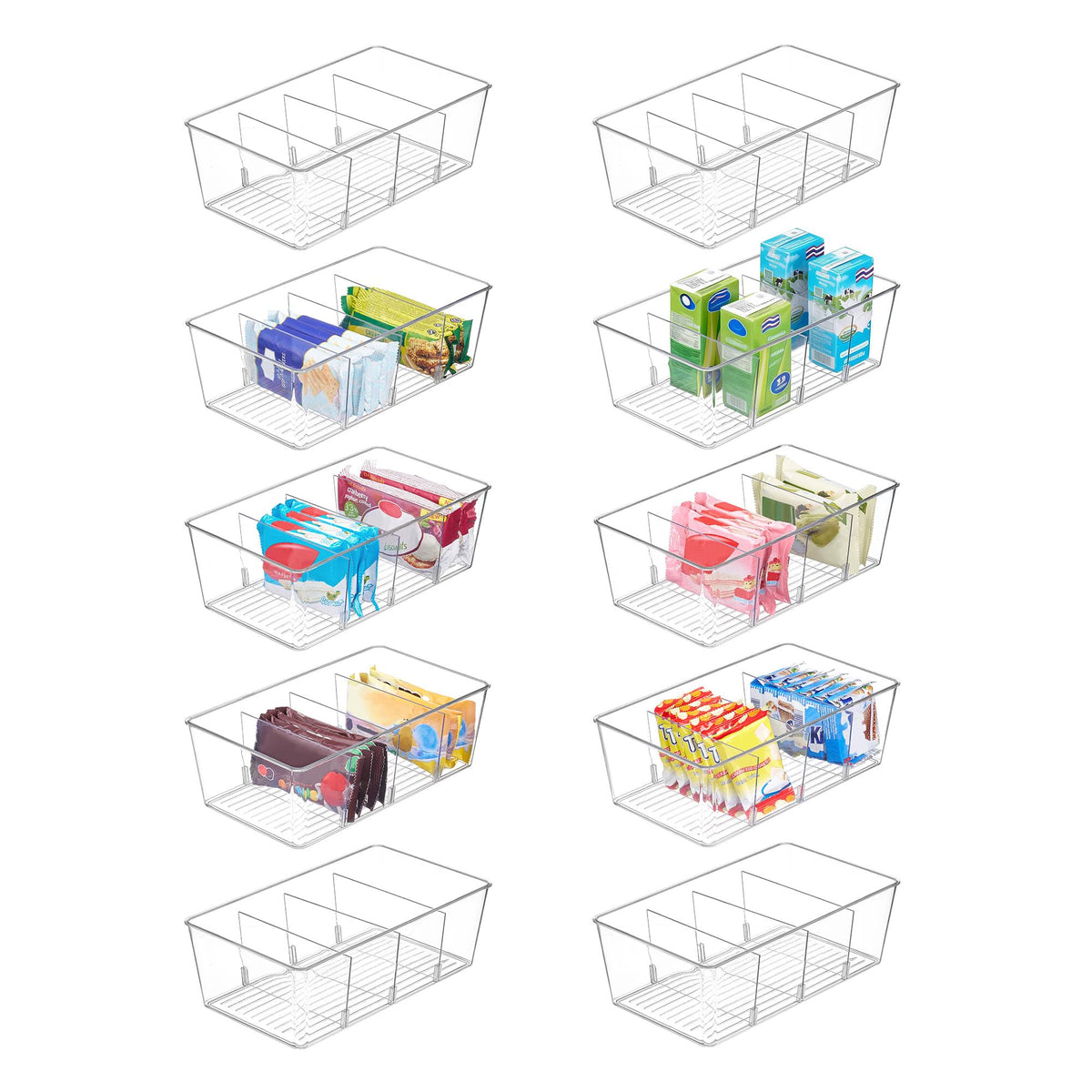 Vtopmart 8 Pack Food Storage Organizer Bins, Clear Plastic, 4 Compartments