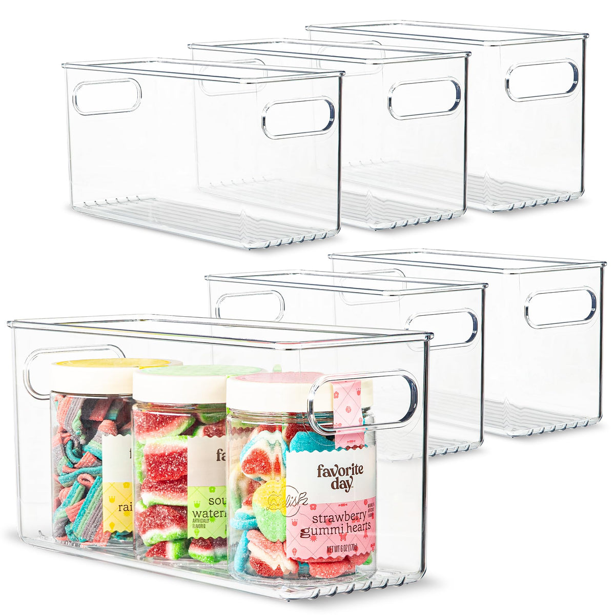 Plastic Food Storage 2 Pack Clear Container Bin with Handles for Organizing Kitchen, Pantry, Fridge, Freezer, Pantry, Bathroom. 14"x6"5"