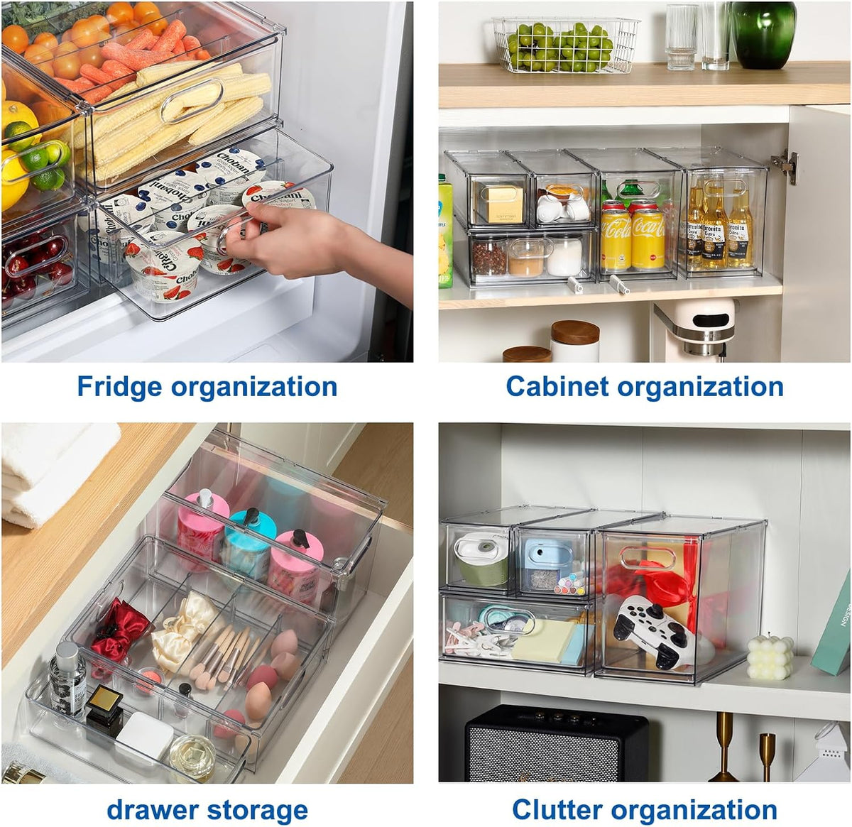 Fridge Organizers and Storage Pull Out Drawer, 2 Small + 1 Large