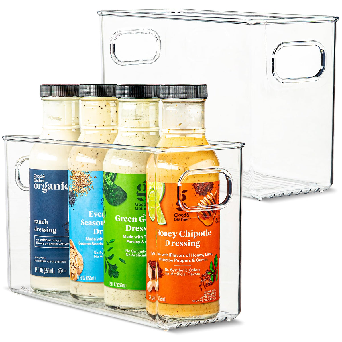 Plastic Food Storage 2 Pack Clear Container Bin with Handles for Organizing Kitchen, Pantry, Fridge, Freezer, Pantry, Bathroom. 14"x6"5"