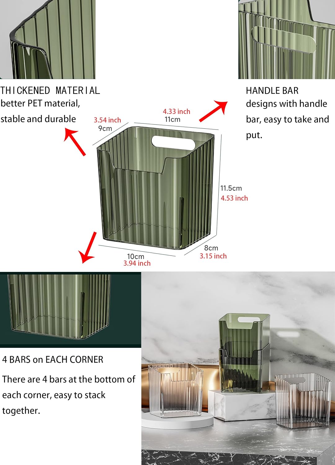 Lae Nuvole 2 Pack Adhesive Wall Storage Bins, Cabinet Door Organizer, Clear