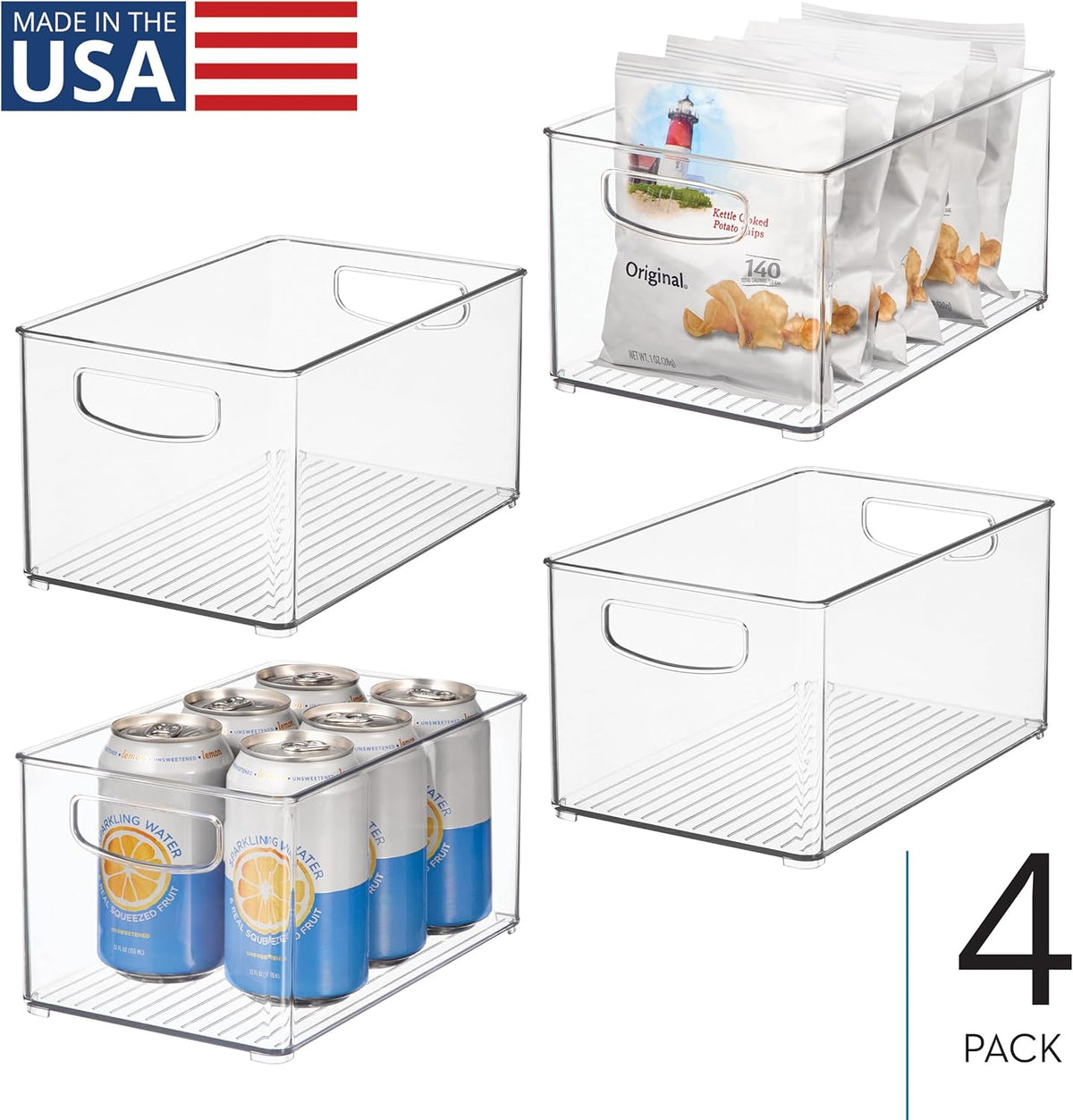 iDesign Stackable Clear Plastic Bin, 4-Pack