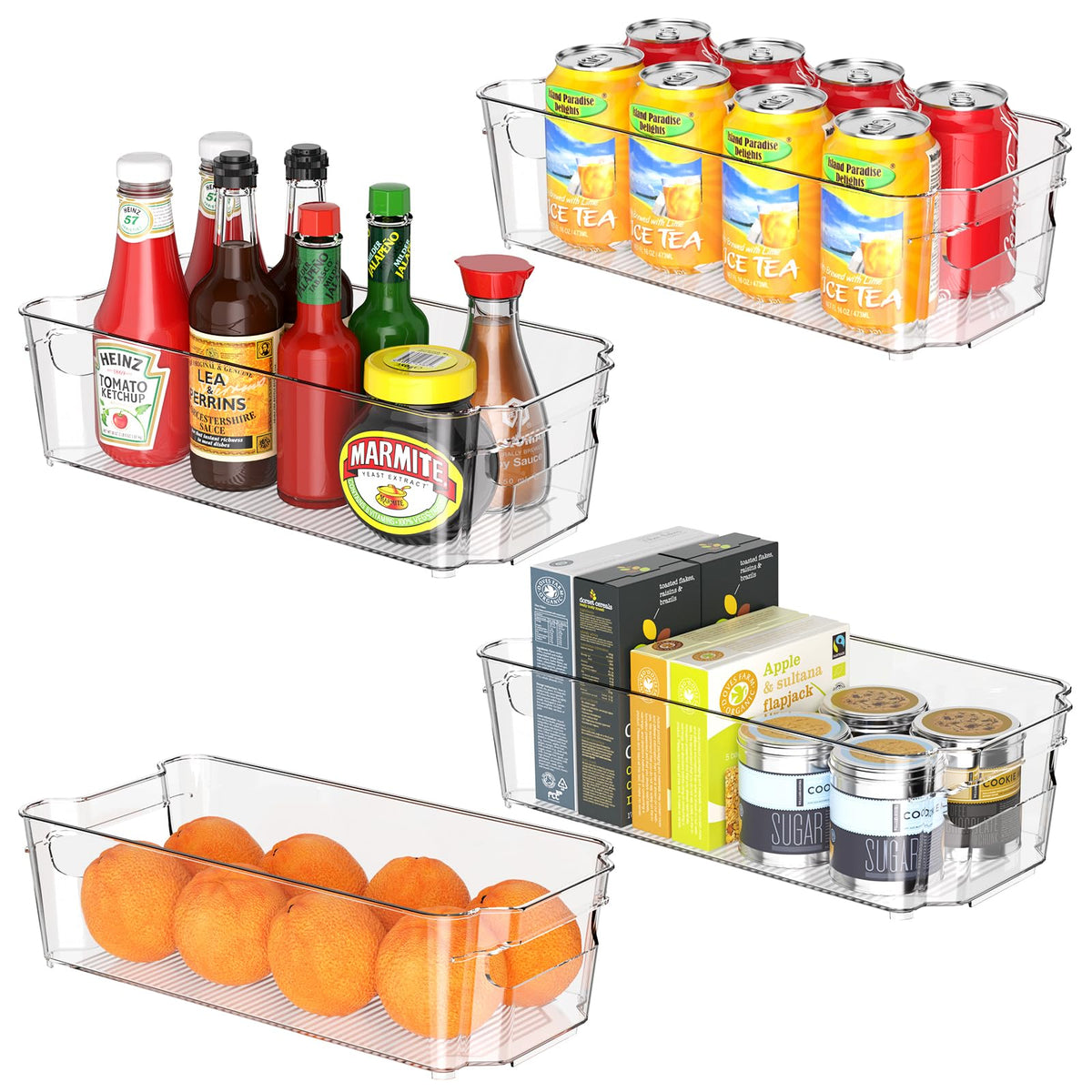 Clear Fridge Organizer, Refrigerator Organizer Bins with Handle, Freezer, Kitchen Cabinet, Pantry Organization, BPA Free Fridge Organizers (12.4 inch 4 Pack)
