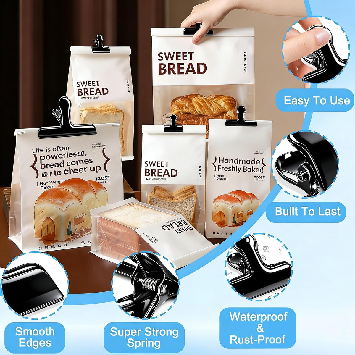 Bag Clips, 8 Pack Chip Clips Heavy Duty Snack Bread Coffee Clip, Air Tight Seal Food Clip Large Clamp Office Paper Clamps for Food Packages, Kitchen, Office, Home, Fridge Black