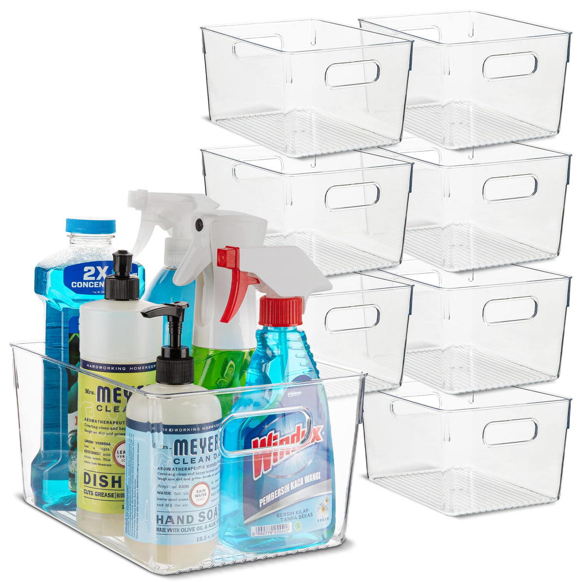 Plastic Food Storage 2 Pack Clear Container Bin with Handles for Organizing Kitchen, Pantry, Fridge, Freezer, Pantry, Bathroom. 14"x6"5"