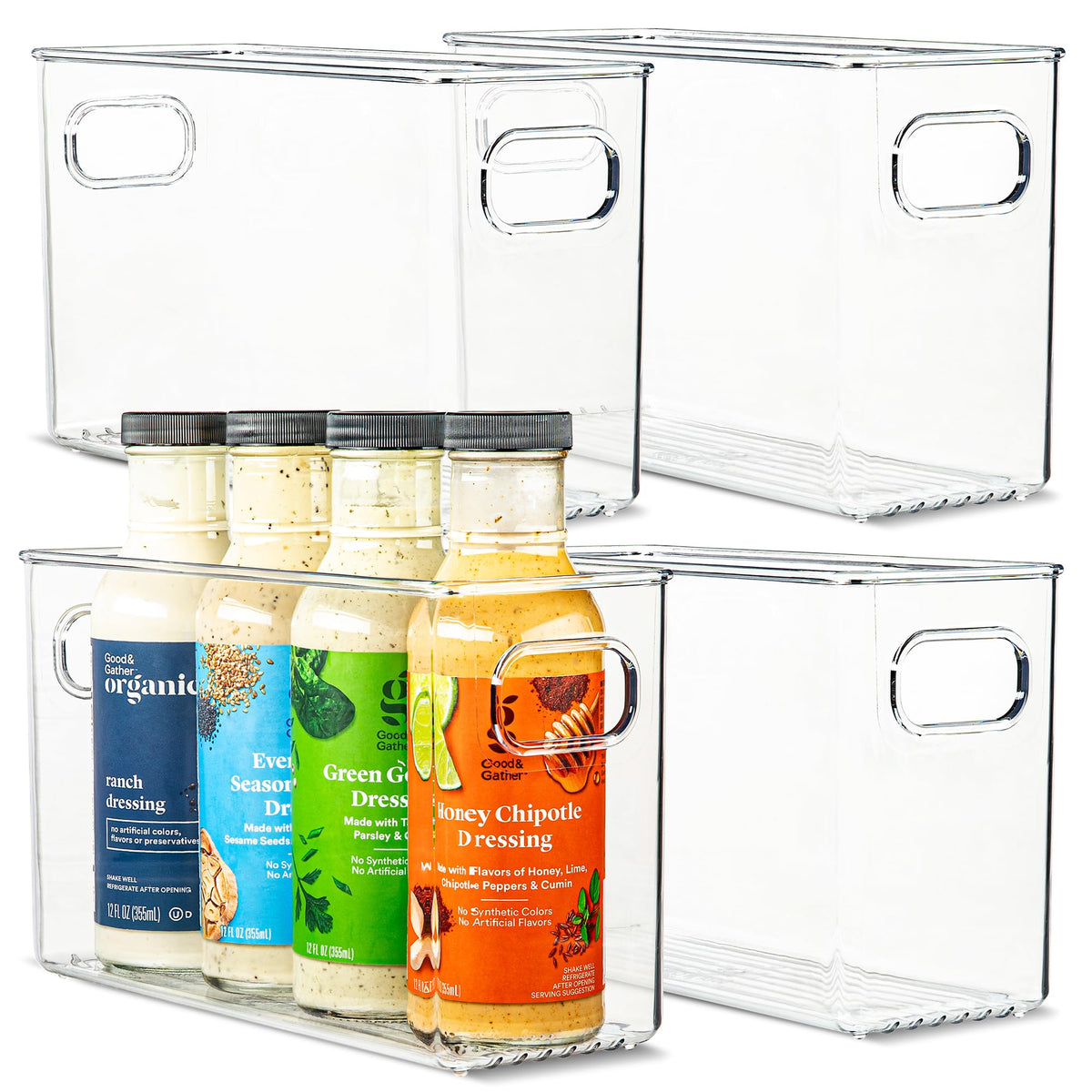 Plastic Food Storage 2 Pack Clear Container Bin with Handles for Organizing Kitchen, Pantry, Fridge, Freezer, Pantry, Bathroom. 14"x6"5"