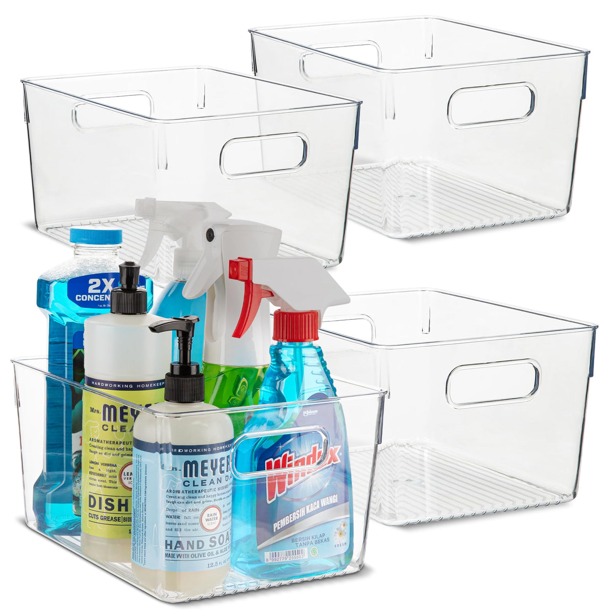 Plastic Food Storage 2 Pack Clear Container Bin with Handles for Organizing Kitchen, Pantry, Fridge, Freezer, Pantry, Bathroom. 14"x6"5"