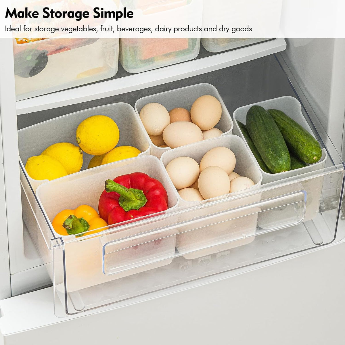Poeland Refrigerator Organizer Box, Fridge Side Door Storage Containers Plastic Translucent Set of 5 (2M+3S)