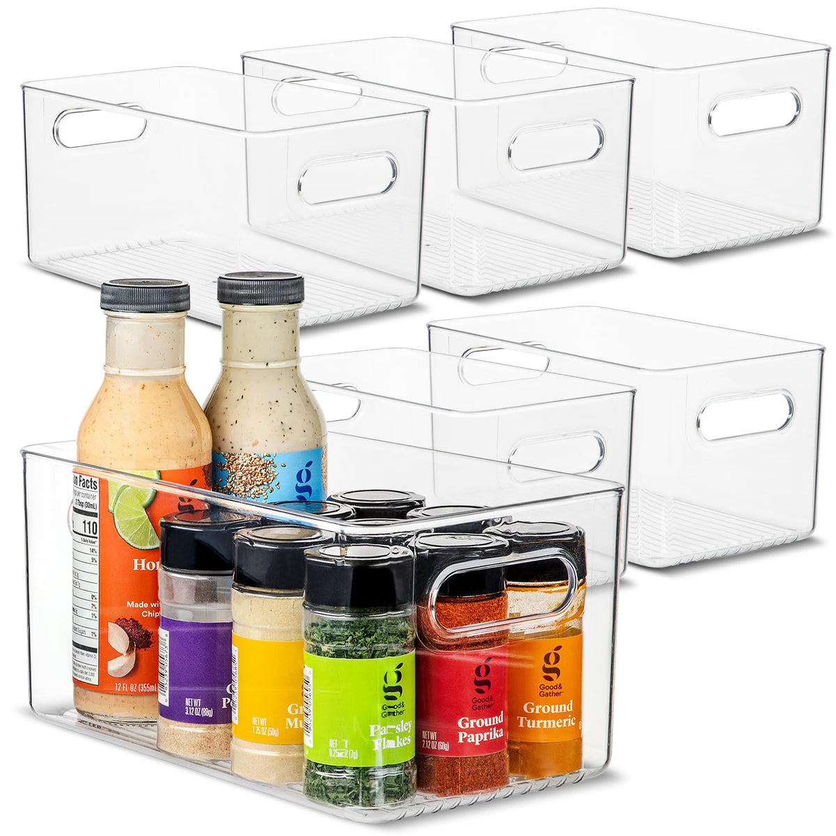 Plastic Food Storage 2 Pack Clear Container Bin with Handles for Organizing Kitchen, Pantry, Fridge, Freezer, Pantry, Bathroom. 14"x6"5"
