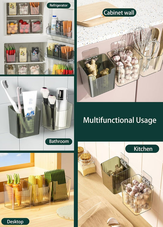 Lae Nuvole 2 Pack Adhesive Wall Storage Bins, Cabinet Door Organizer, Clear