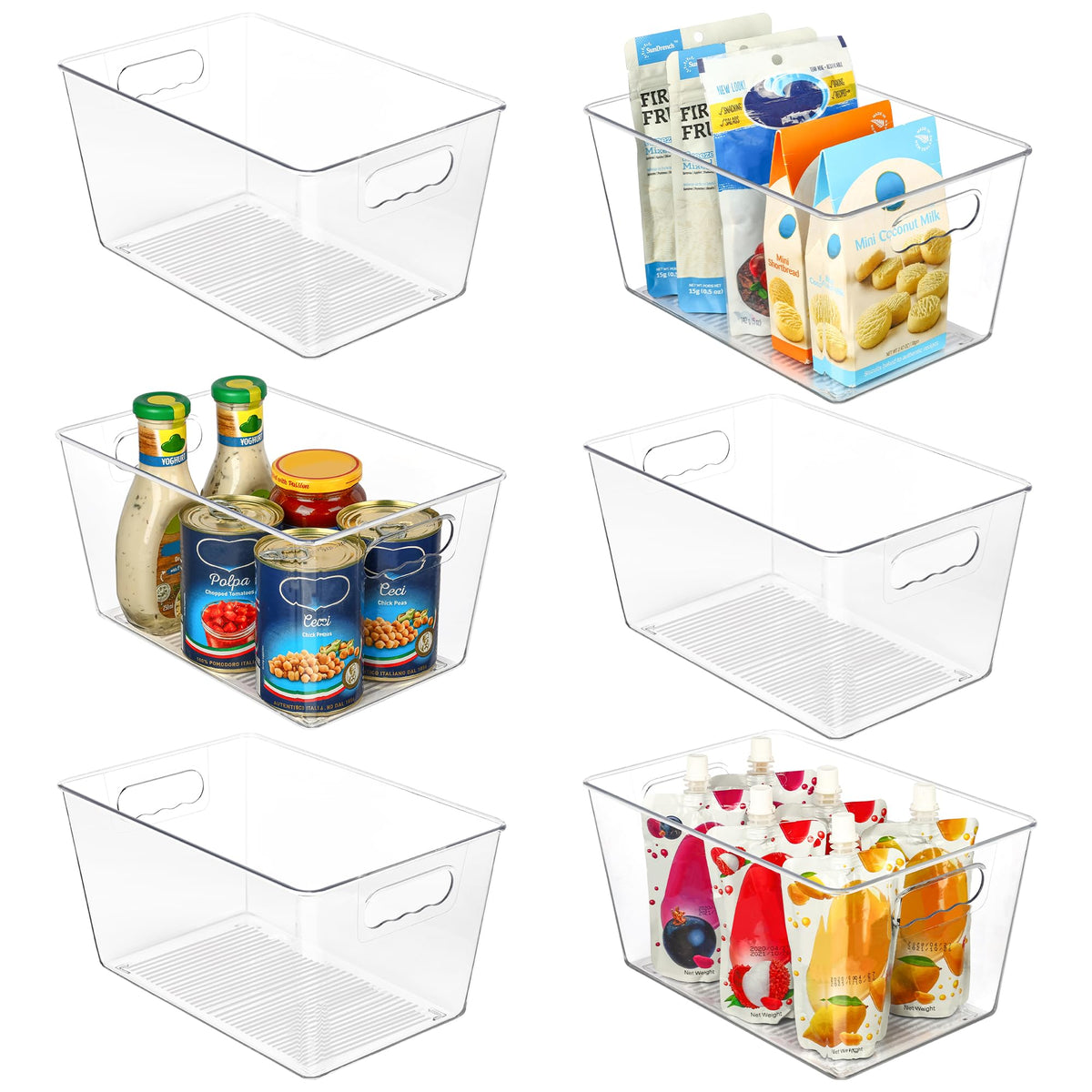 Vtopmart 8 Pack Clear Storage Bins with Lid Set for Pantry Organizer